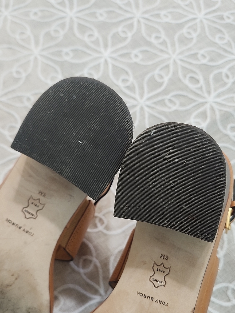 Tory Burch Eleanor Heel Leather Sandals Size 8 - Picture 13 of 14